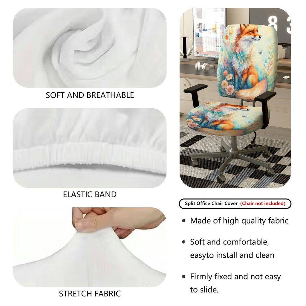 2-Piece Fox Floral Nature Artistic Decorative Animal  Computer Chair Cover Set, Seat and Backrest