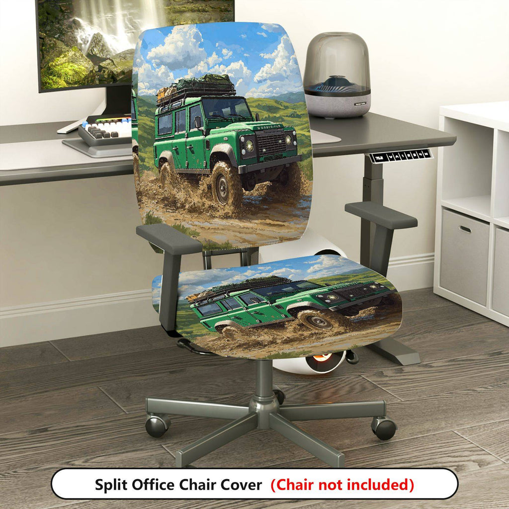 2-Piece Adventure Off-road Vehicle Landscape Travel Nature  Computer Chair Cover Set, Seat and Backrest