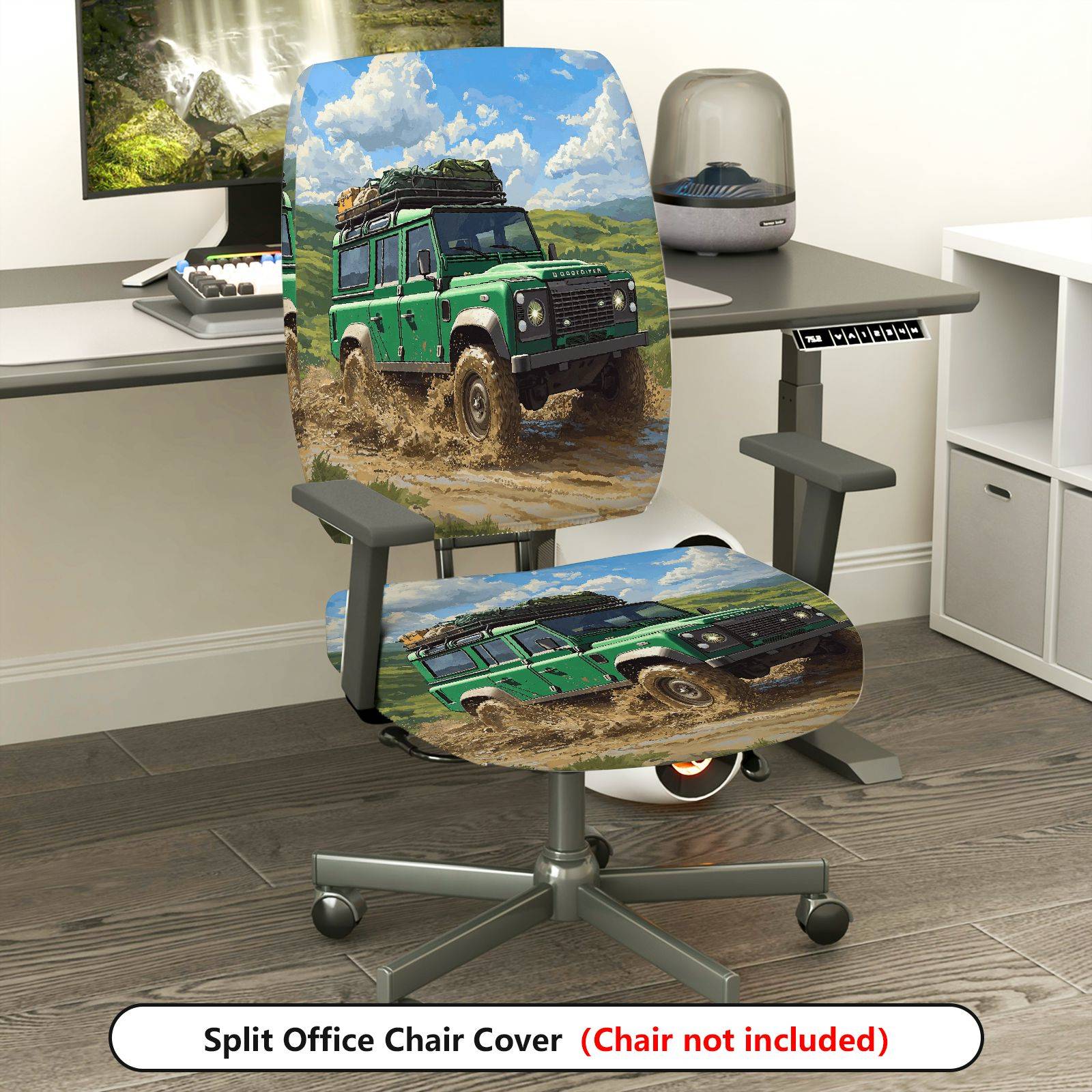 2-Piece Adventure Off-road Vehicle Landscape Travel Nature  Computer Chair Cover Set, Seat and Backrest