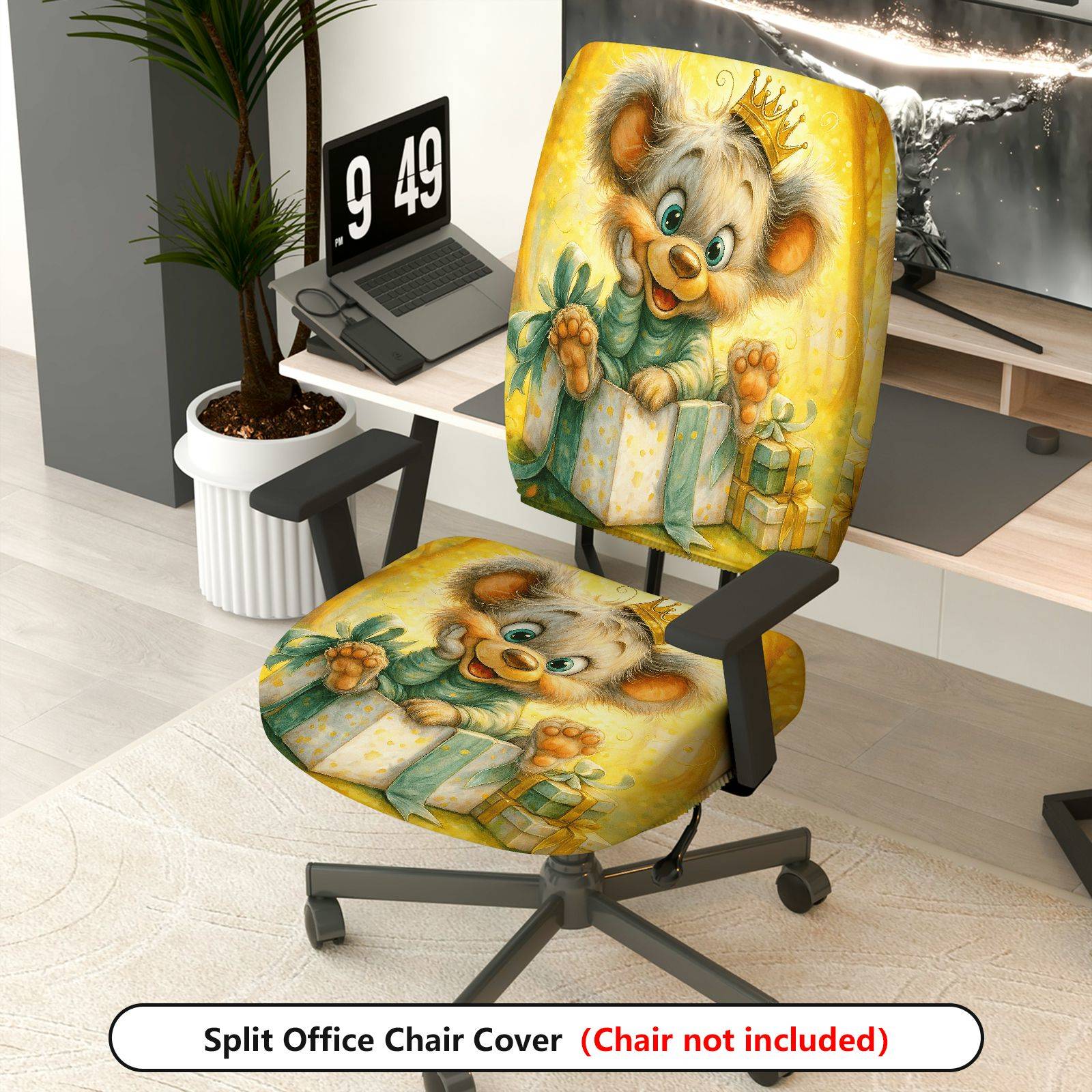 2-Piece Animal Crown Gift Cute Holiday  Computer Chair Cover Set, Seat and Backrest