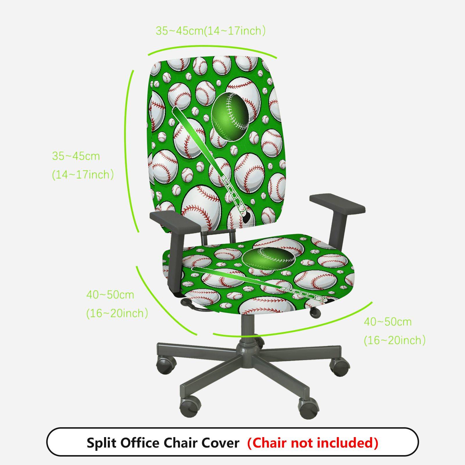 2-Piece Baseball Sports Pattern Green  Computer Chair Cover Set, Seat and Backrest
