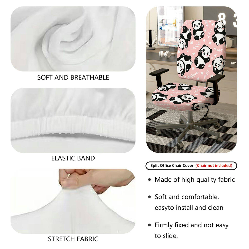 2-Piece Panda Cute Pink Animal Leaf  Computer Chair Cover Set, Seat and Backrest