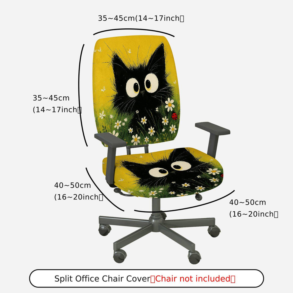 2-Piece Animal Floral Pattern Black Cat  Computer Chair Cover Set, Seat and Backrest