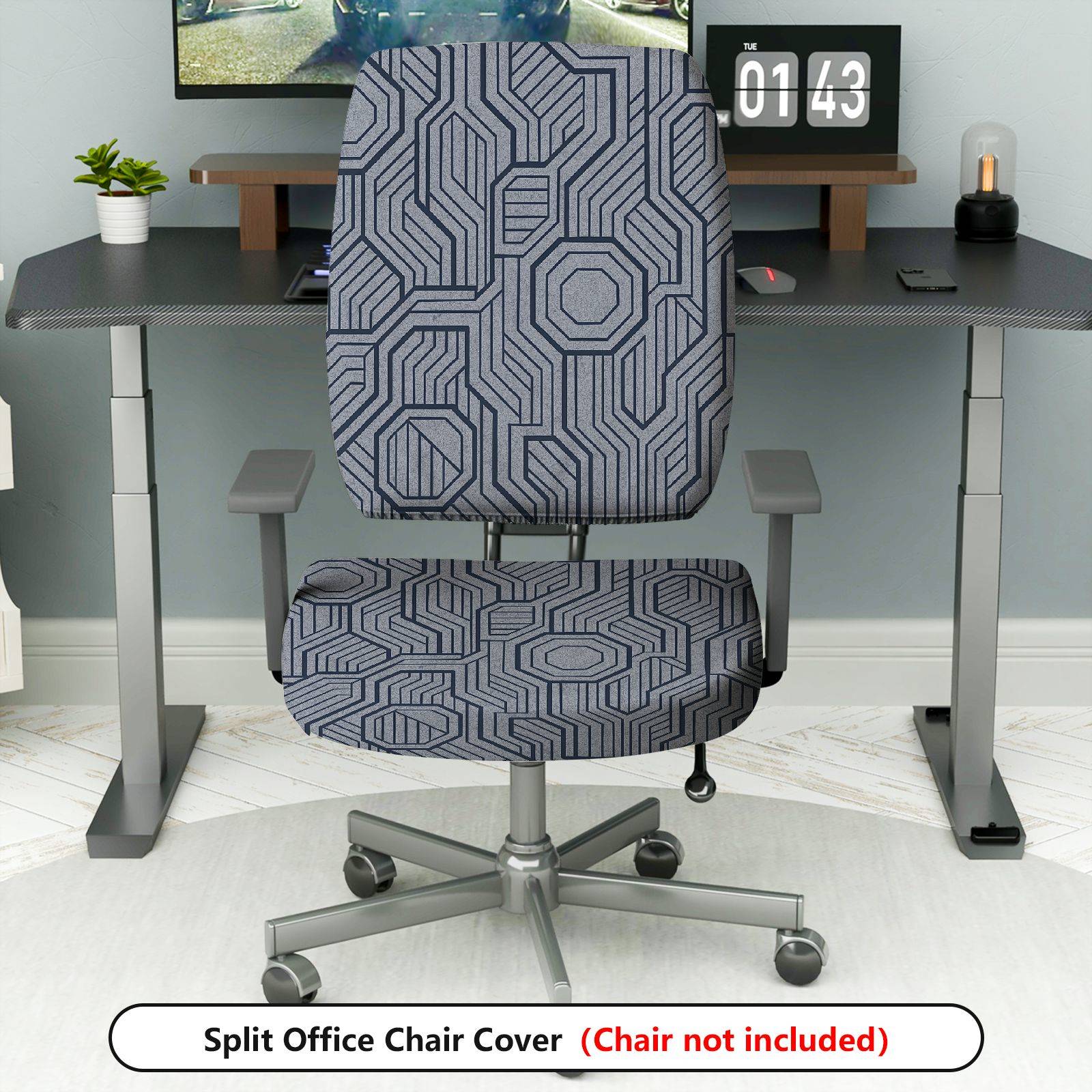 2-Piece Geometric Pattern Modern Stylish Decorative  Computer Chair Cover Set, Seat and Backrest