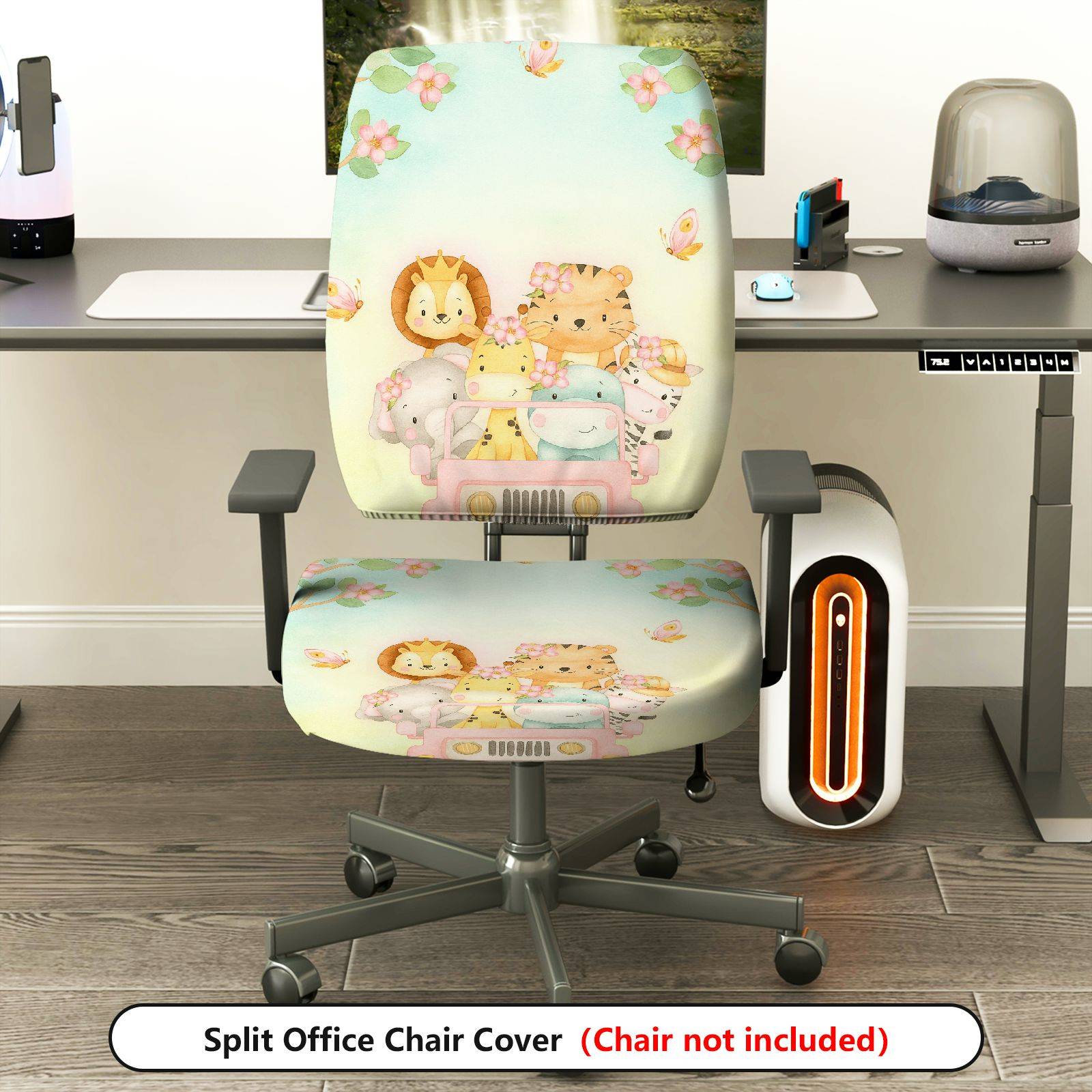 2-Piece Animal Floral Car Journey Spring  Computer Chair Cover Set, Seat and Backrest