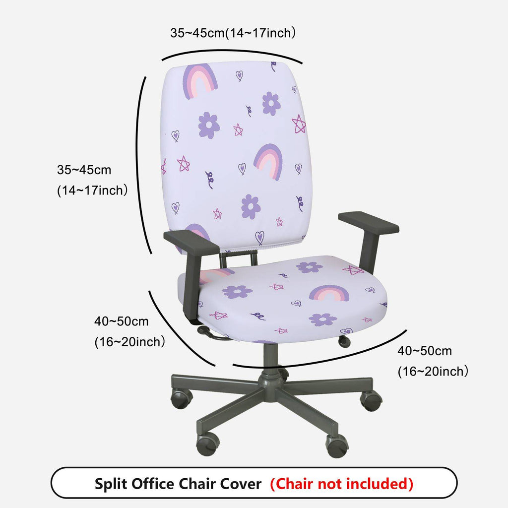 2-Piece Rainbow Flower Heart Star Purple  Computer Chair Cover Set, Seat and Backrest