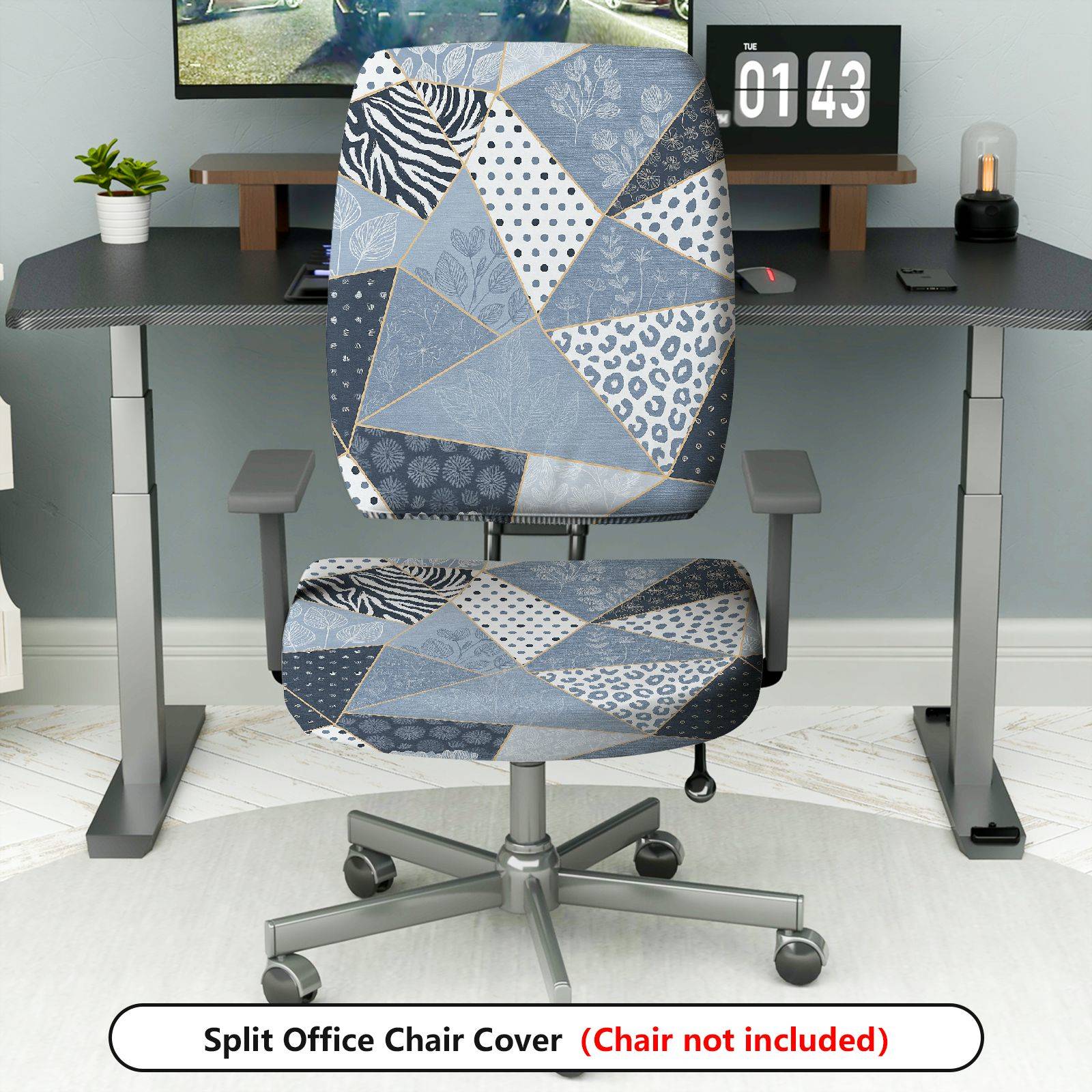 2-Piece geometric striped leopard print  Computer Chair Cover Set, Seat and Backrest