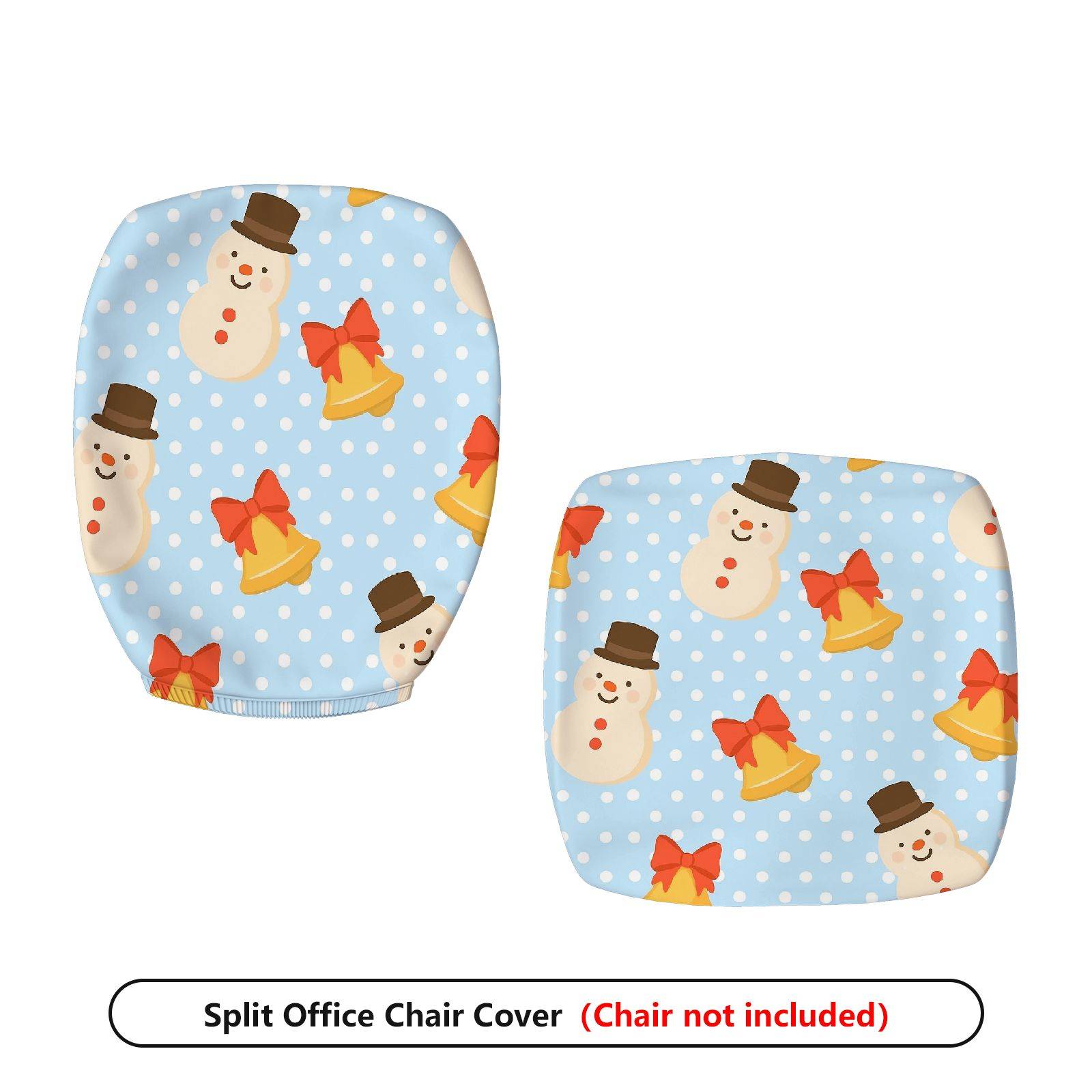 2-Piece Christmas Snowman Bell Polka Dots Decorative  Computer Chair Cover Set, Seat and Backrest