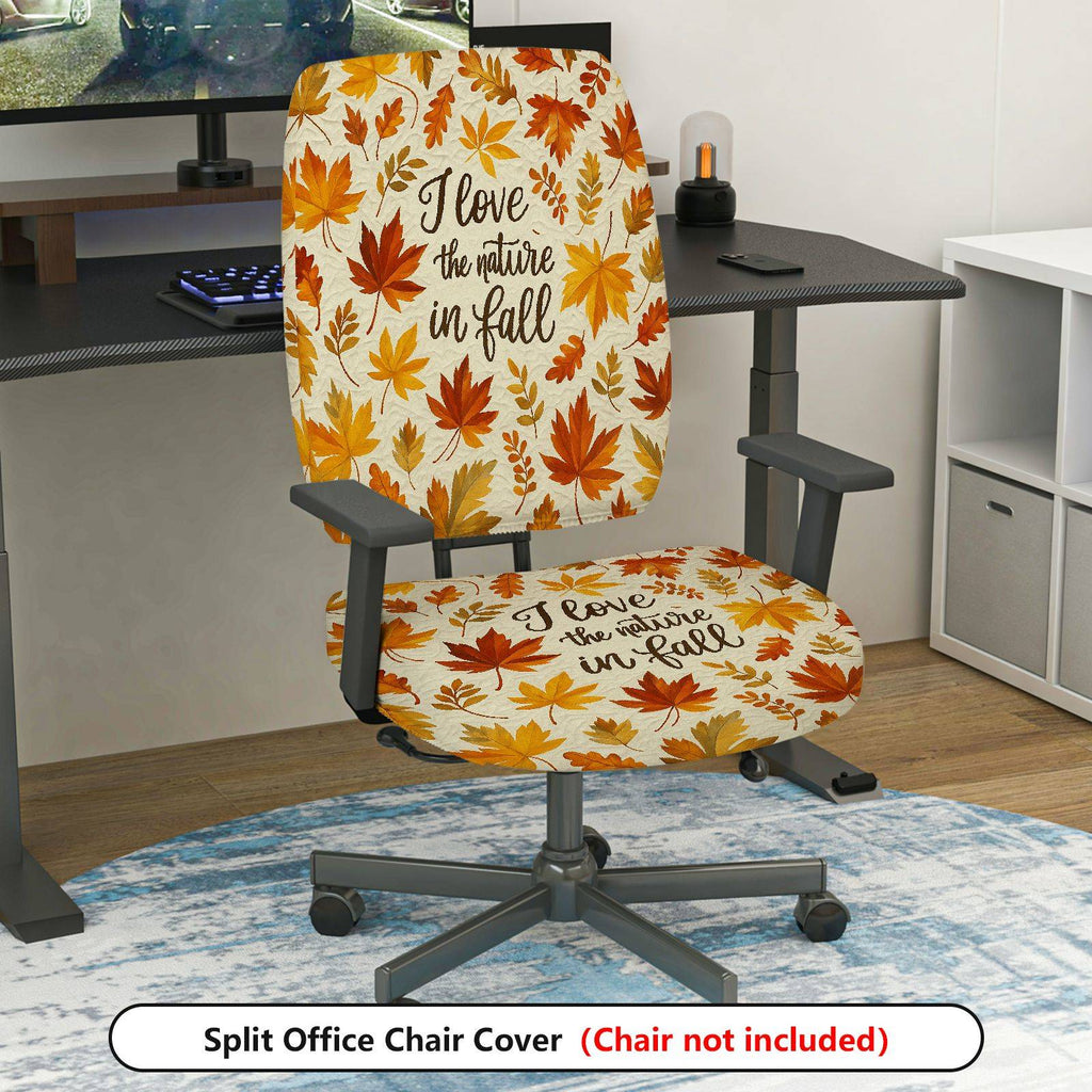2-Piece Autumn Fall Leaves Pattern Nature  Computer Chair Cover Set, Seat and Backrest