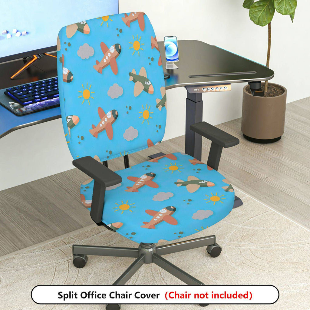 2-Piece Airplane Pattern Blue Cloud Sun Sky  Computer Chair Cover Set, Seat and Backrest