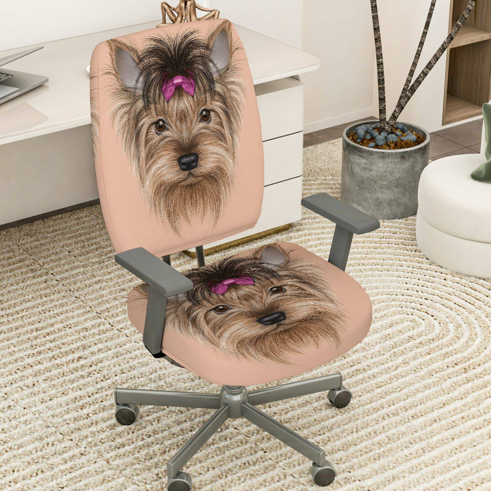 2-Piece Dog Puppy Pet Animal Cute  Computer Chair Cover Set, Seat and Backrest