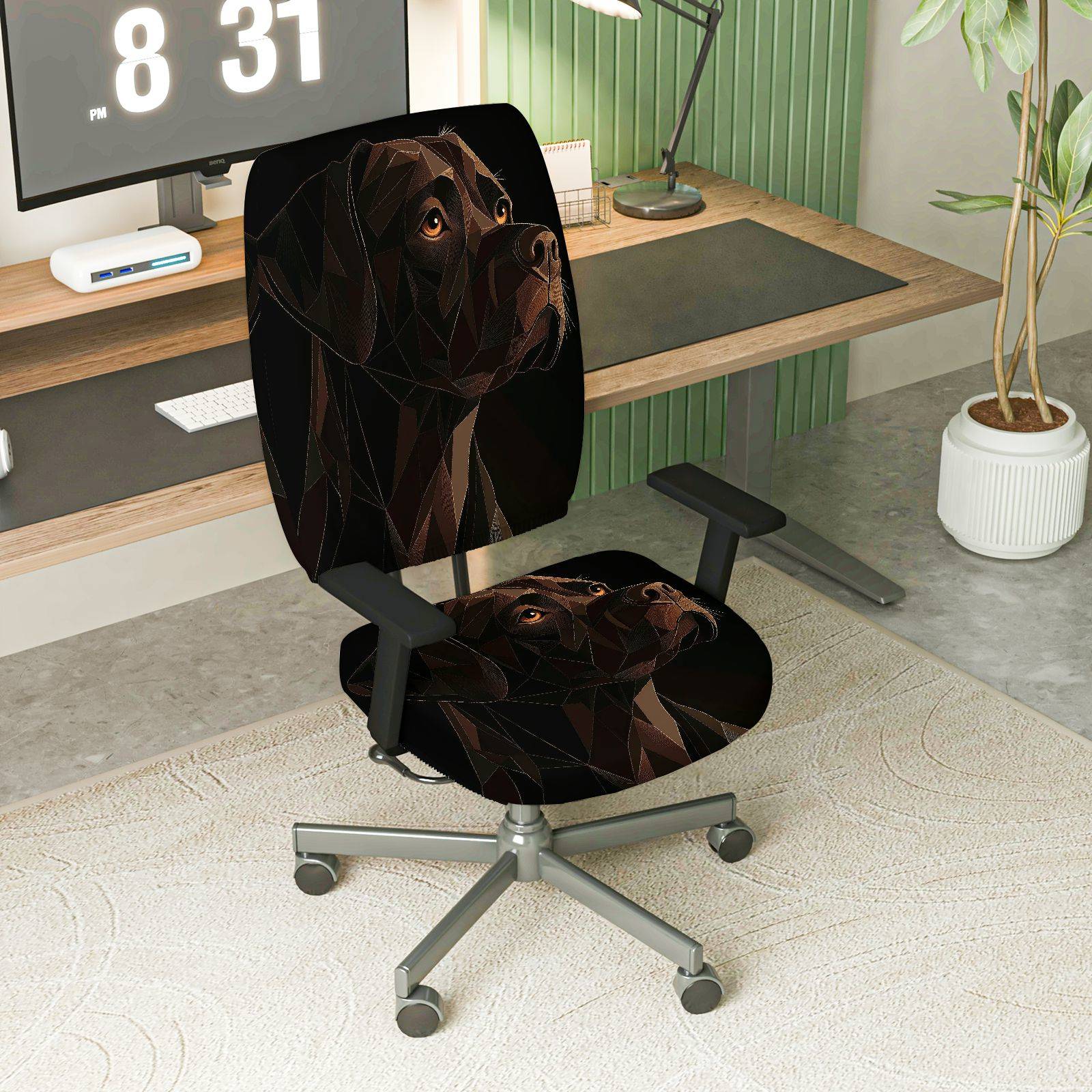 2-Piece Geometric Dog Art Stylish Modern Unique Creative  Computer Chair Cover Set, Seat and Backrest