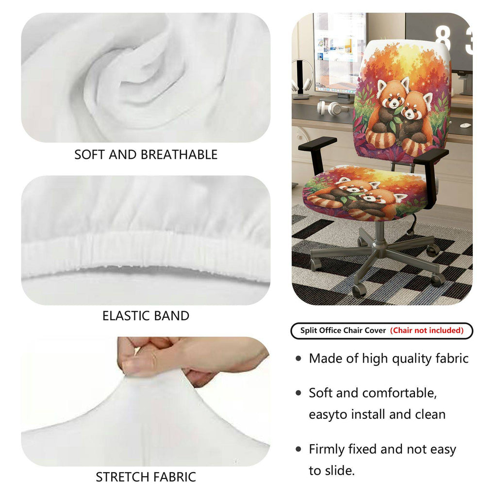 2-Piece Red Panda Autumn Forest Cute Animal Nature Art  Computer Chair Cover Set, Seat and Backrest