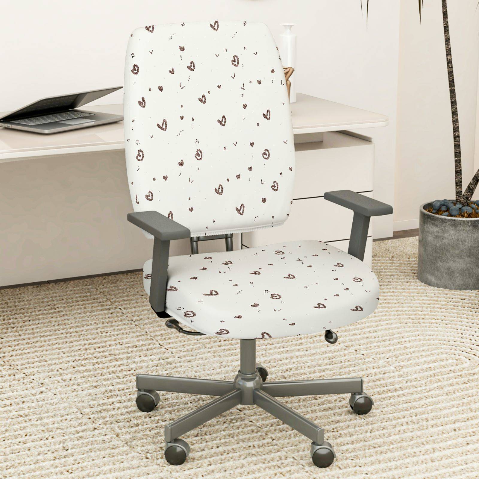 2-Piece Cute Heart Pattern Printed Comfortable  Computer Chair Cover Set, Seat and Backrest