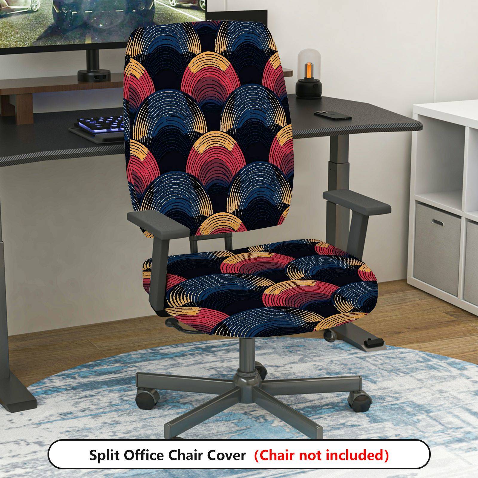 2-Piece Multicolor Geometric Wave Art Design  Computer Chair Cover Set, Seat and Backrest