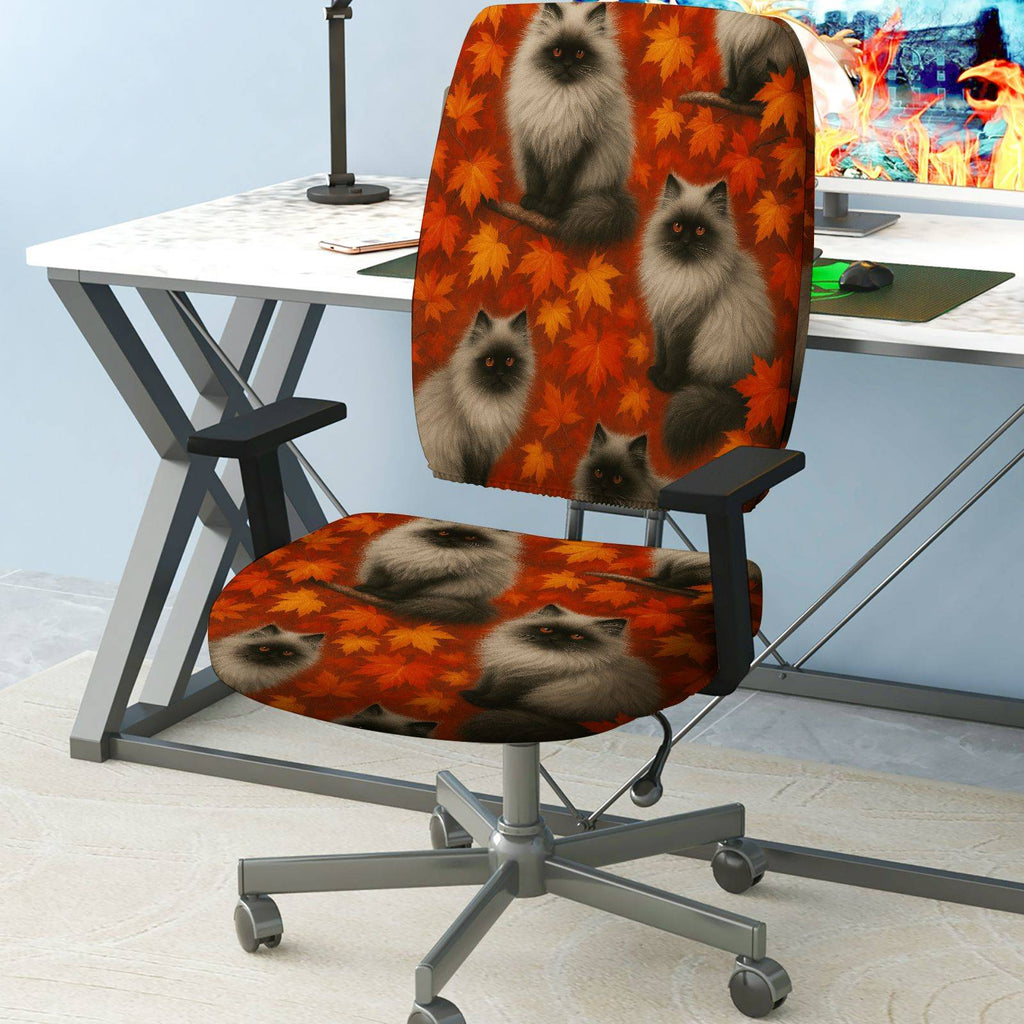 2-Piece Autumn Cats Leaves Pattern  Computer Chair Cover Set, Seat and Backrest