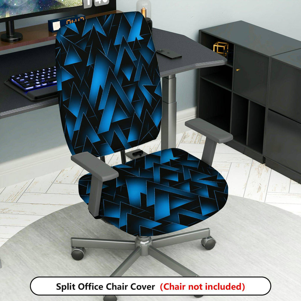 2-Piece Geometric Blue Abstract Triangle Pattern  Computer Chair Cover Set, Seat and Backrest