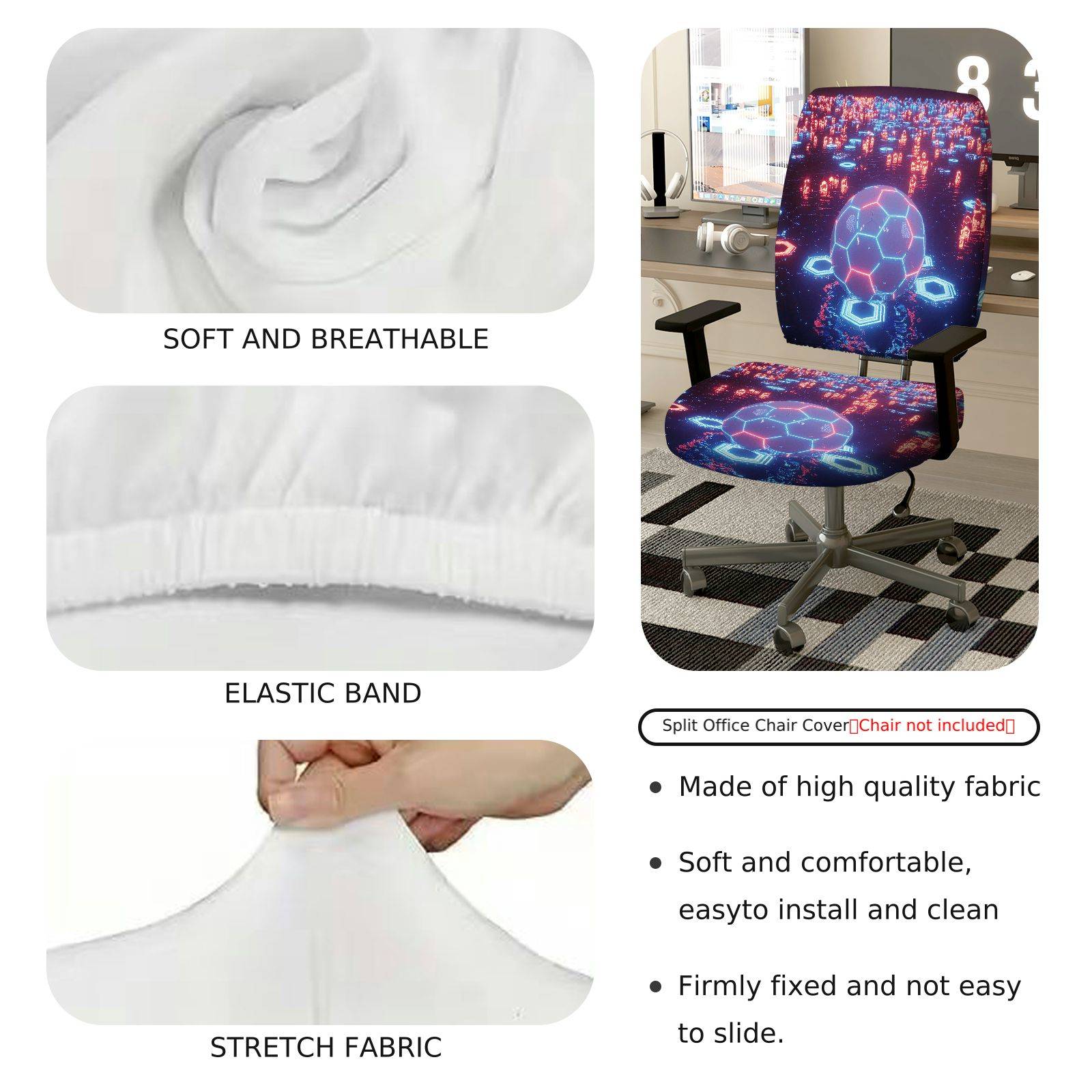 2-Piece Geometric Futuristic Light Space Sci-fi  Computer Chair Cover Set, Seat and Backrest
