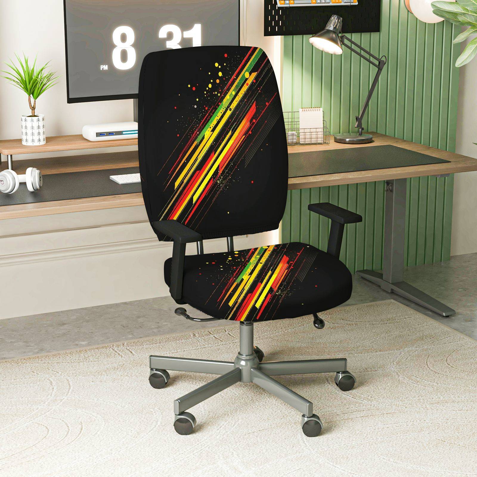 2-Piece Abstract Colorful Art Modern Urban Vibrant  Computer Chair Cover Set, Seat and Backrest