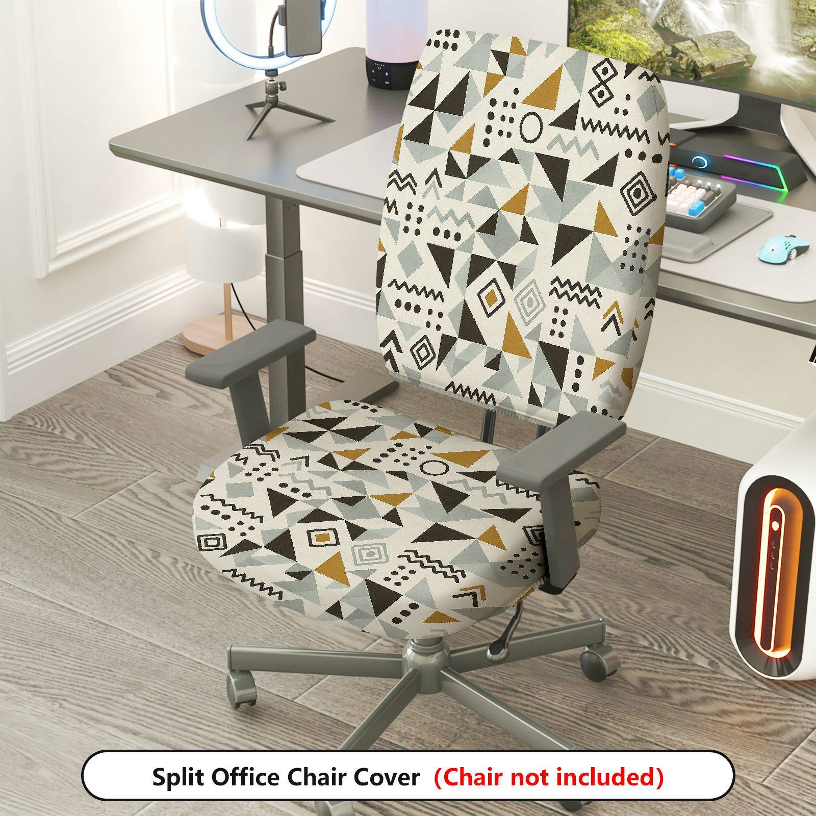2-Piece Geometric Abstract Modern Stylish  Computer Chair Cover Set, Seat and Backrest