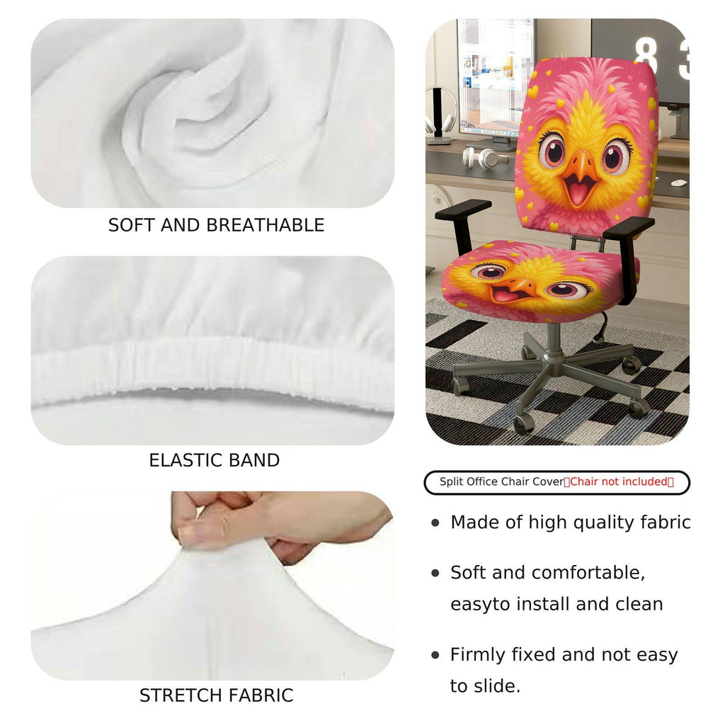 2-Piece Animal Pink Yellow Heart Cute  Computer Chair Cover Set, Seat and Backrest