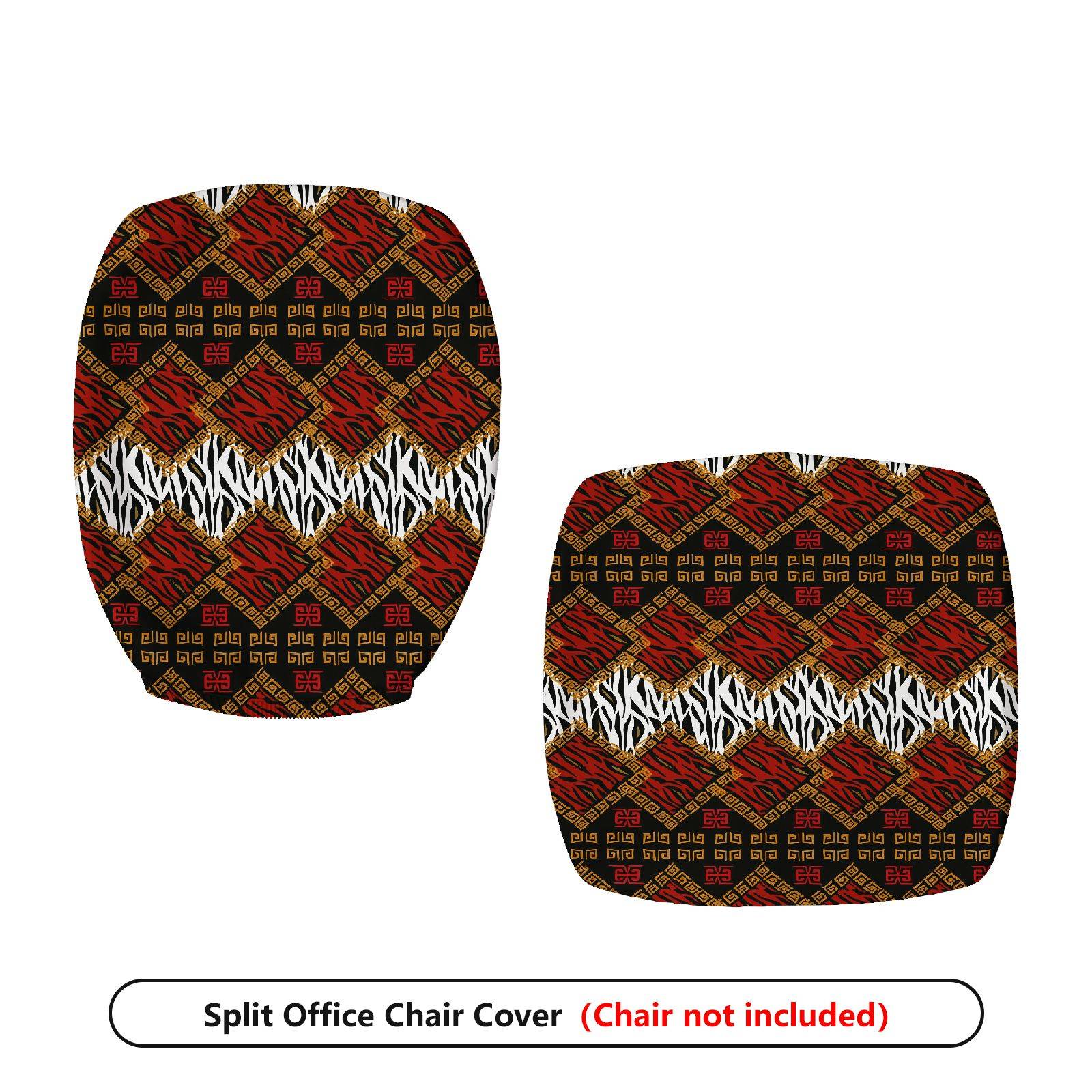 2-Piece Geometric Pattern Red Black Zebra African Style Ethnic  Computer Chair Cover Set, Seat and Backrest