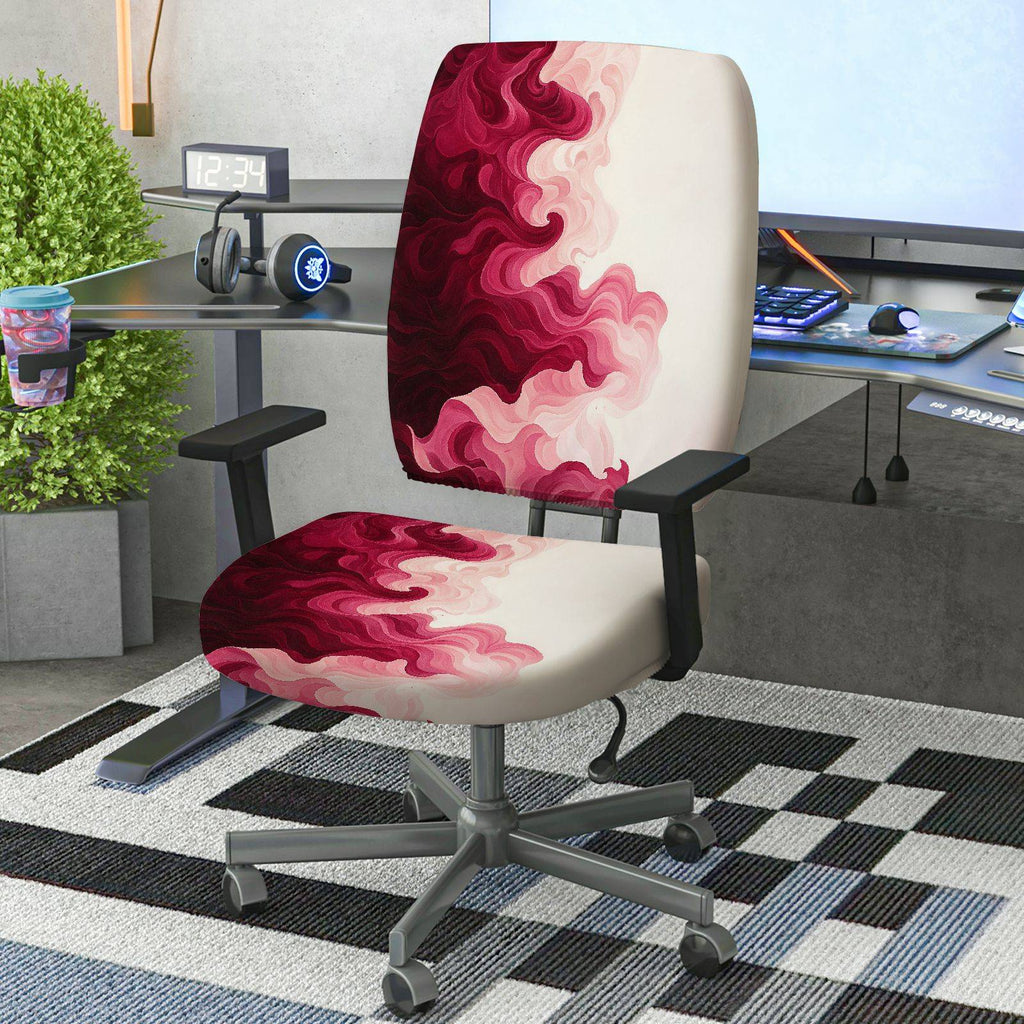 2-Piece Abstract Swirl Marble Red Modern  Computer Chair Cover Set, Seat and Backrest