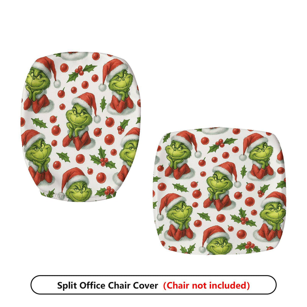 2-Piece Christmas Santa Grinch Holly Berry  Computer Chair Cover Set, Seat and Backrest