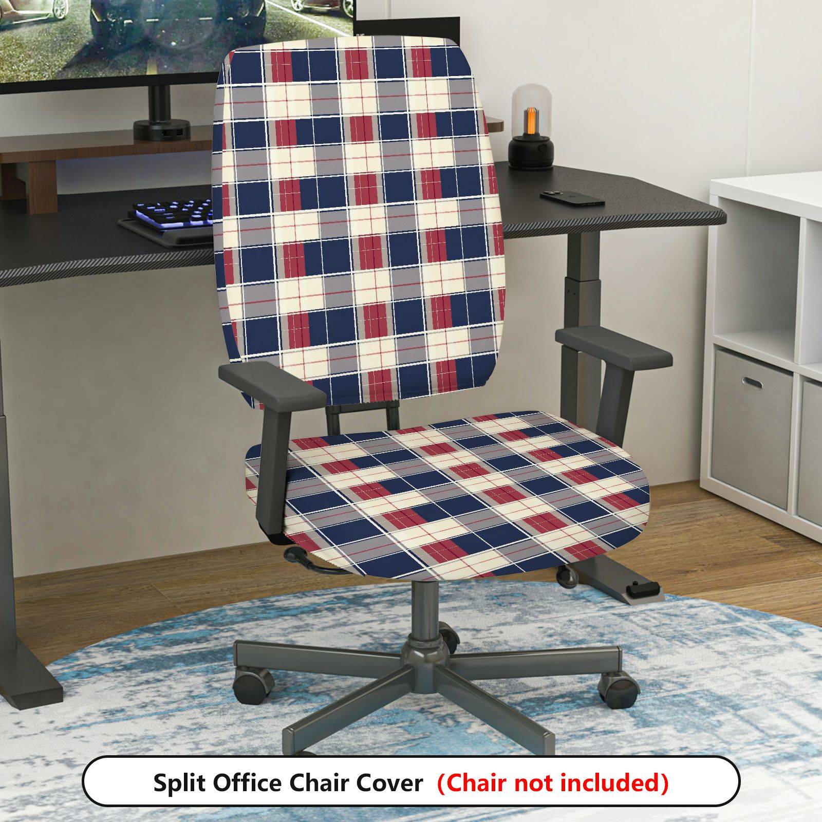 2-Piece Plaid Tartan Checkered Geometric Classic  Computer Chair Cover Set, Seat and Backrest