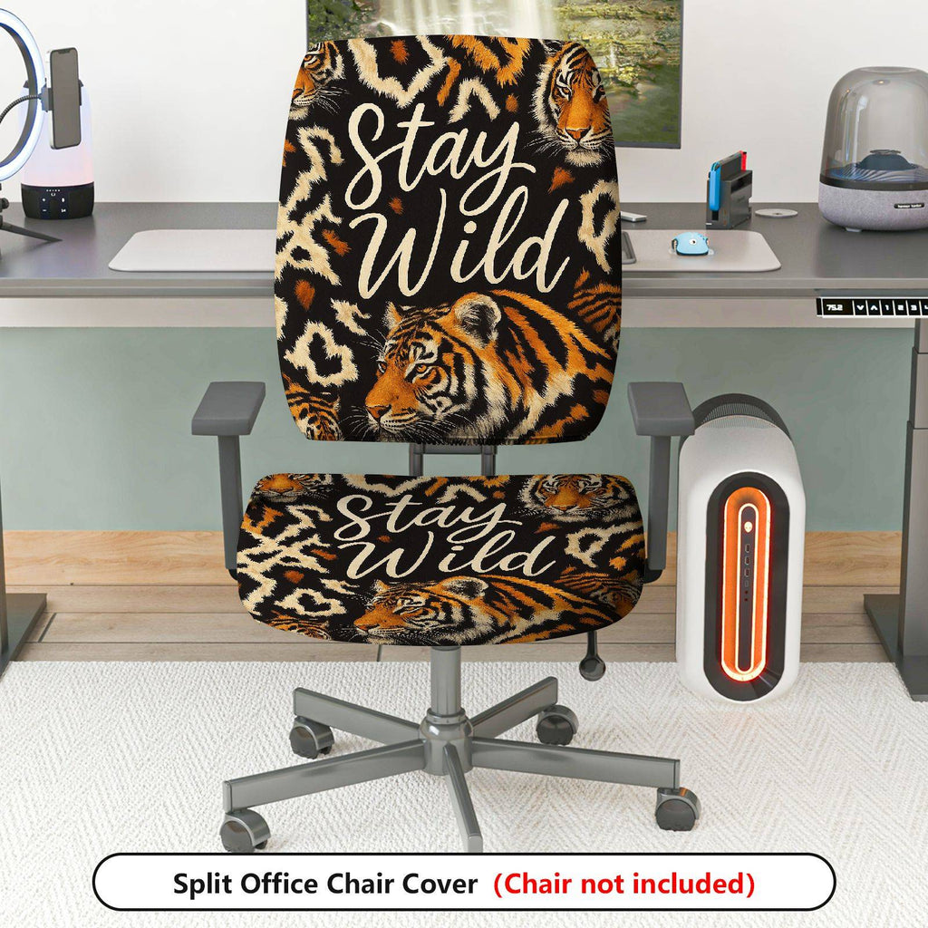 2-Piece Animal Tiger Stay Wild Nature Wildlife  Computer Chair Cover Set, Seat and Backrest