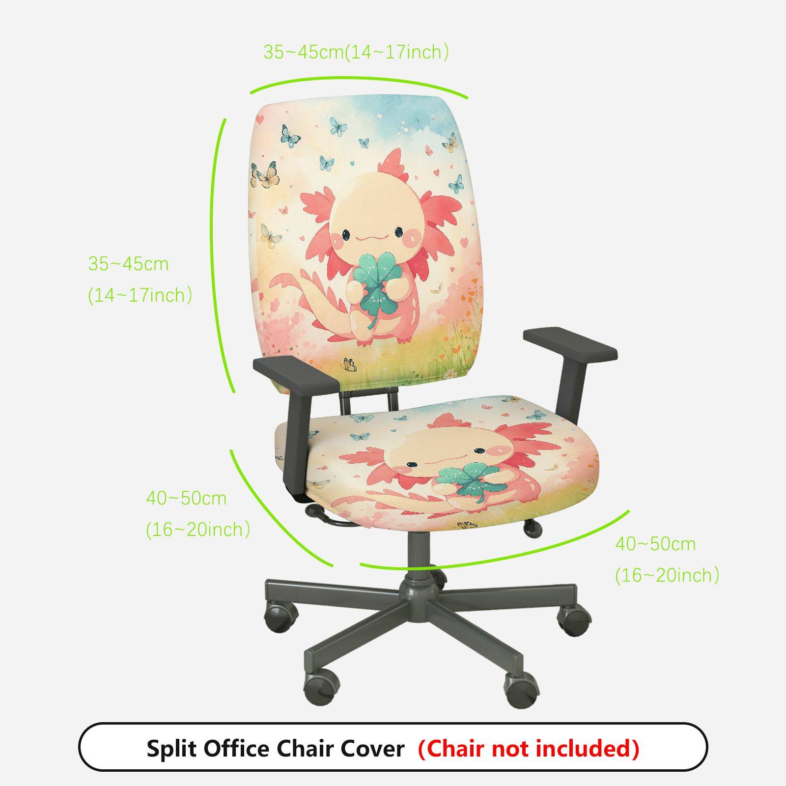 2-Piece Cute Axolotl Clover Flowers Butterflies  Computer Chair Cover Set, Seat and Backrest