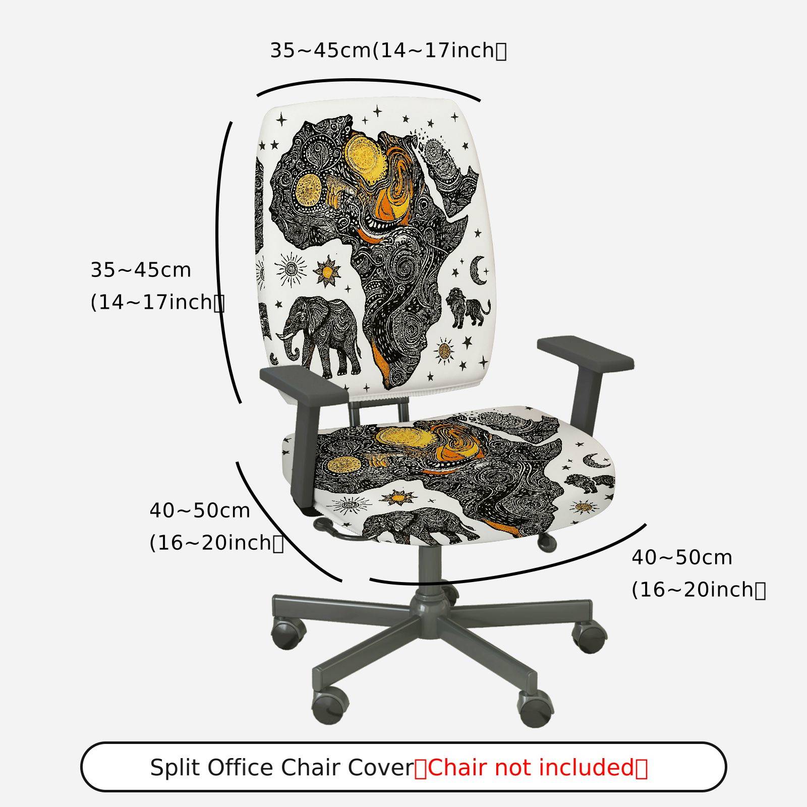 2-Piece African Continent Elephant Star Sun Moon  Computer Chair Cover Set, Seat and Backrest