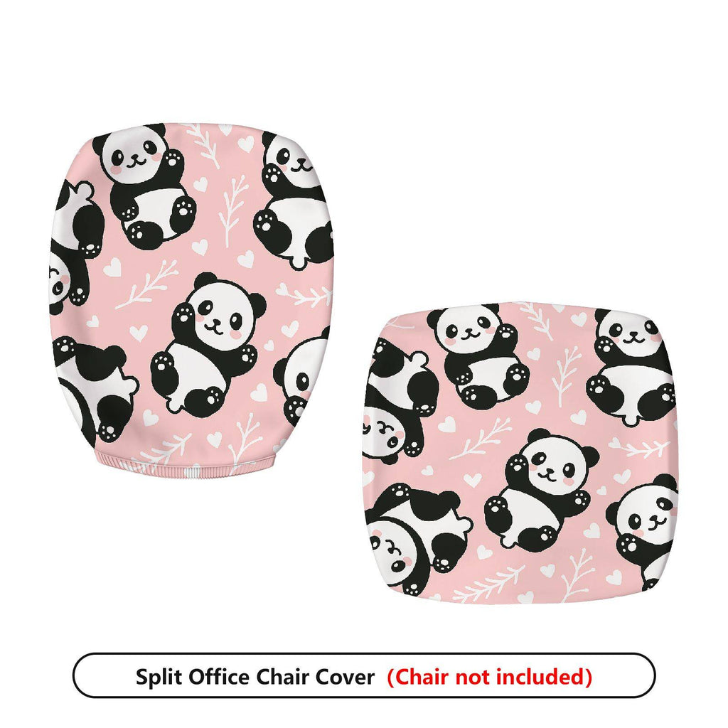 2-Piece Panda Cute Pink Animal Leaf  Computer Chair Cover Set, Seat and Backrest