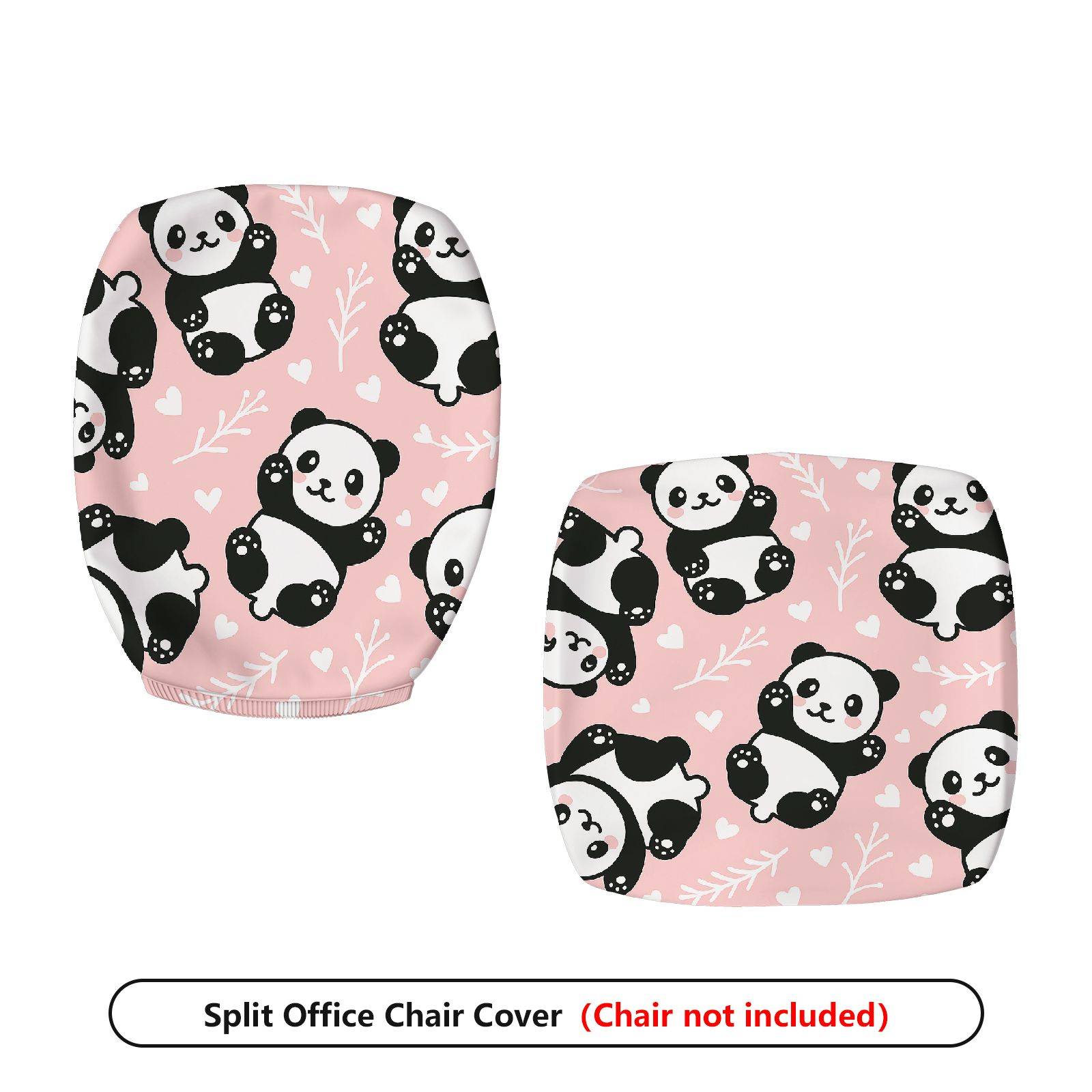 2-Piece Panda Cute Pink Animal Leaf  Computer Chair Cover Set, Seat and Backrest