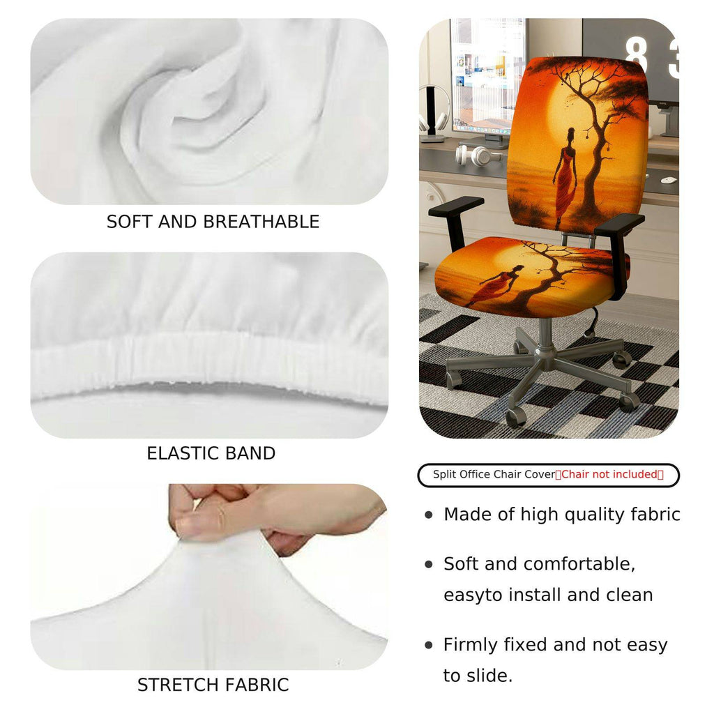 2-Piece African Sunset Woman Art Landscape Tree  Computer Chair Cover Set, Seat and Backrest