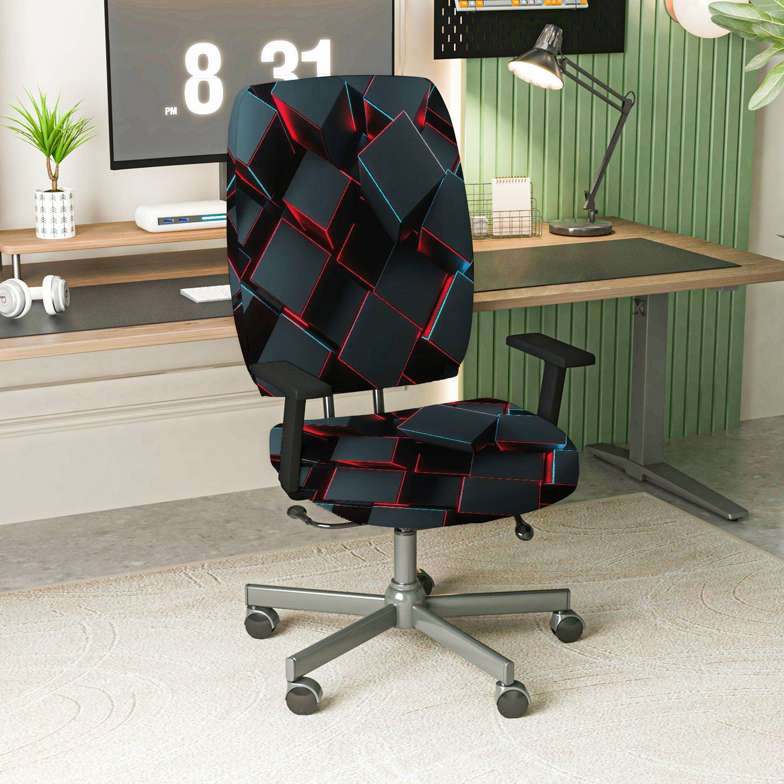 2-Piece Geometric Modern Stylish Artistic Colorful  Computer Chair Cover Set, Seat and Backrest