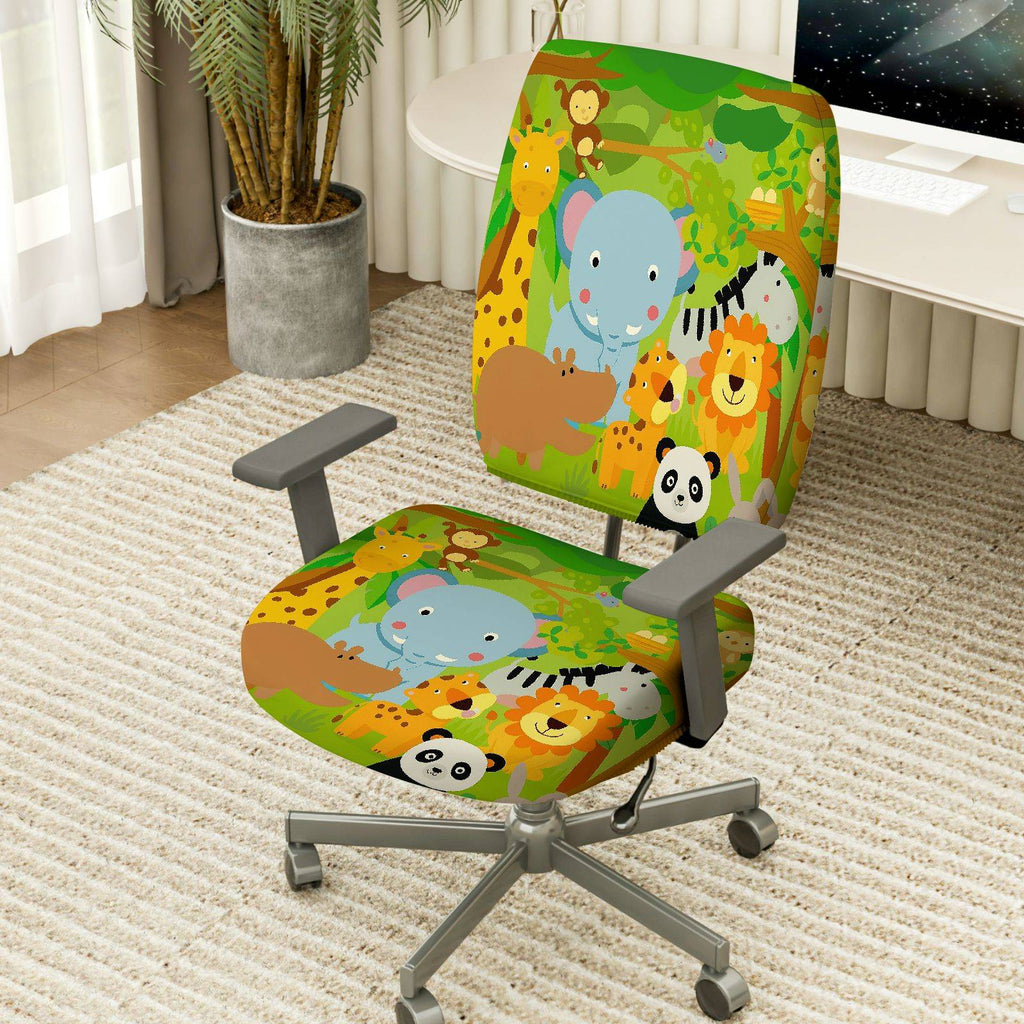 2-Piece Jungle Safari Animal Zoo  Computer Chair Cover Set, Seat and Backrest