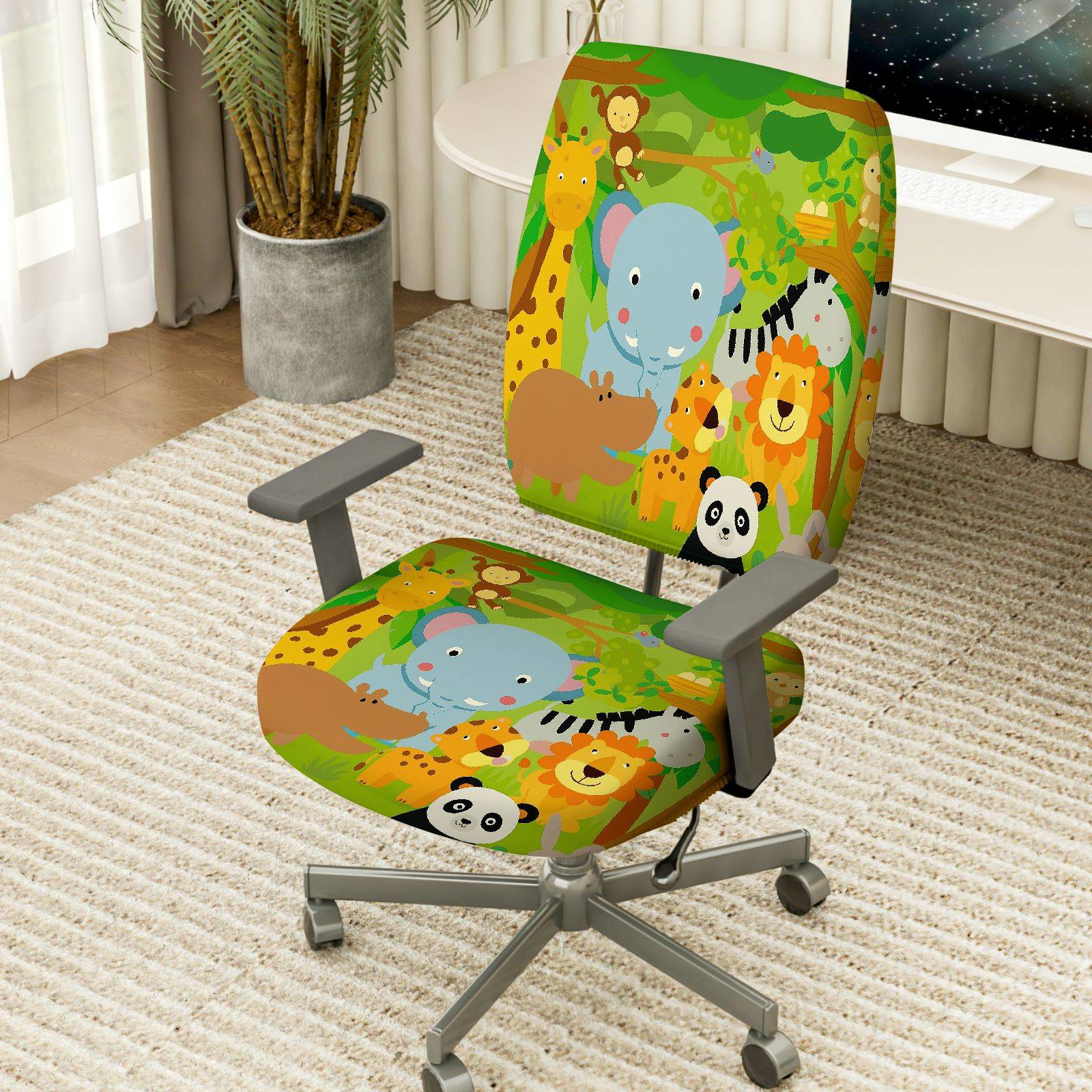 2-Piece Jungle Safari Animal Zoo  Computer Chair Cover Set, Seat and Backrest