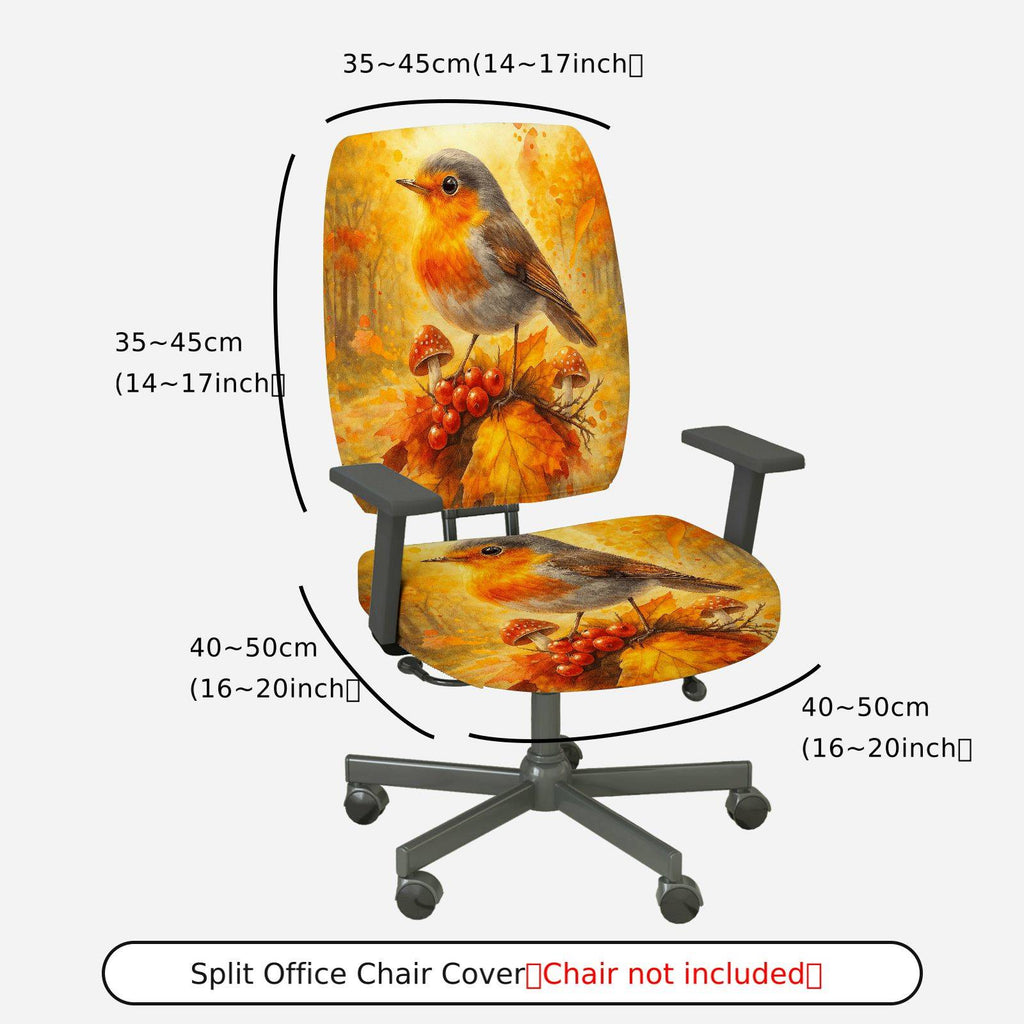 2-Piece Autumn Bird Mushroom Nature Artistic  Computer Chair Cover Set, Seat and Backrest