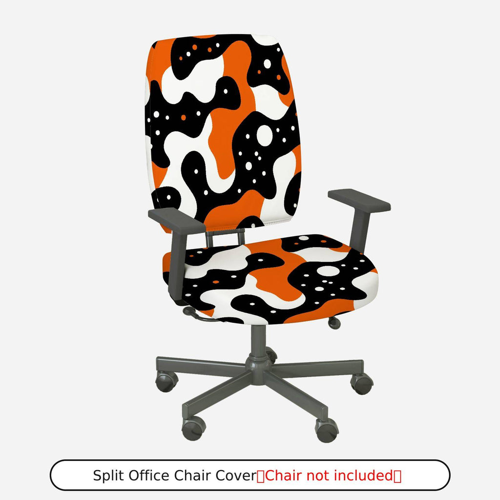 2-Piece Abstract Geometric Modern Art Style Orange Black White  Computer Chair Cover Set, Seat and Backrest
