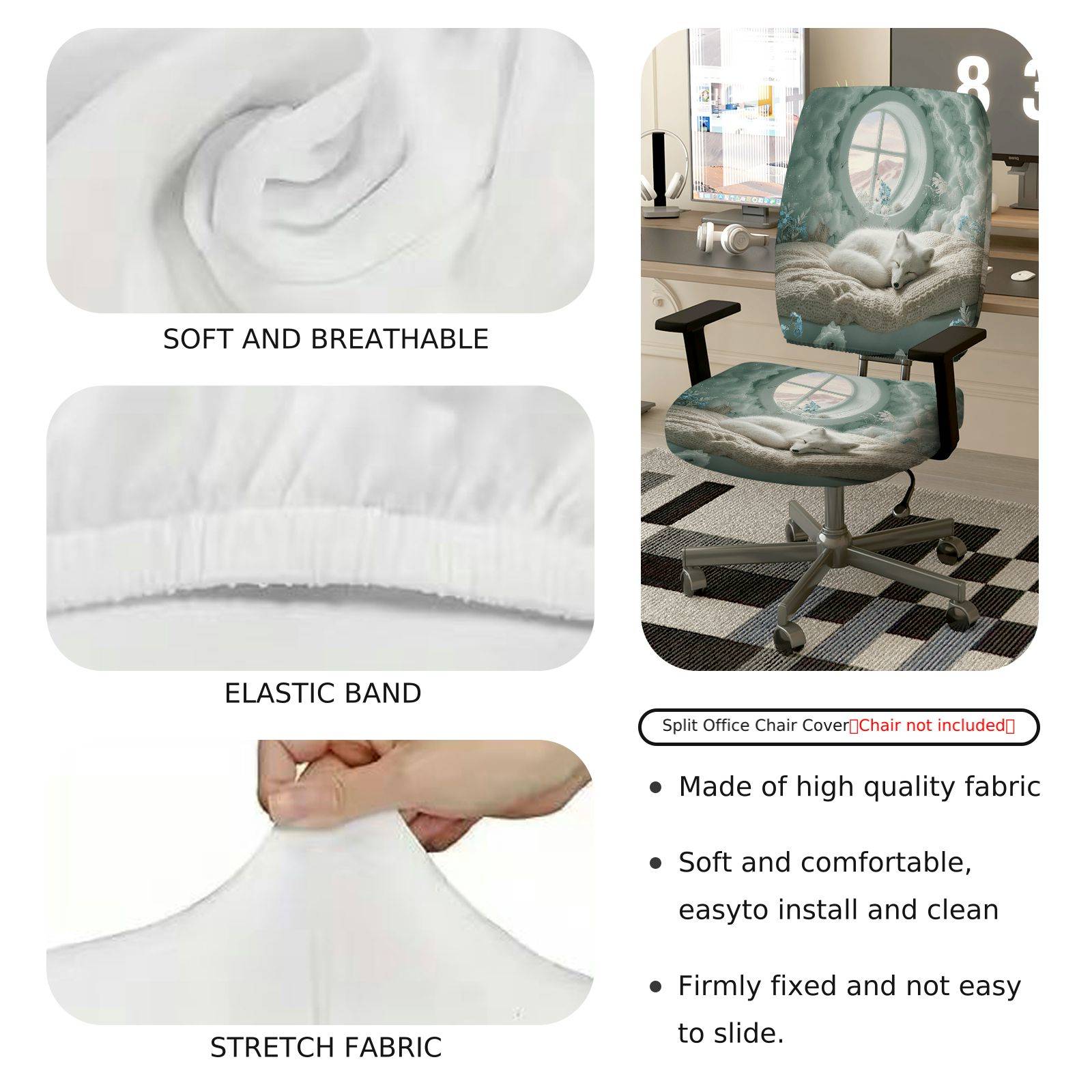 2-Piece Arctic Winter Snow Fox Cozy Home Decor  Computer Chair Cover Set, Seat and Backrest