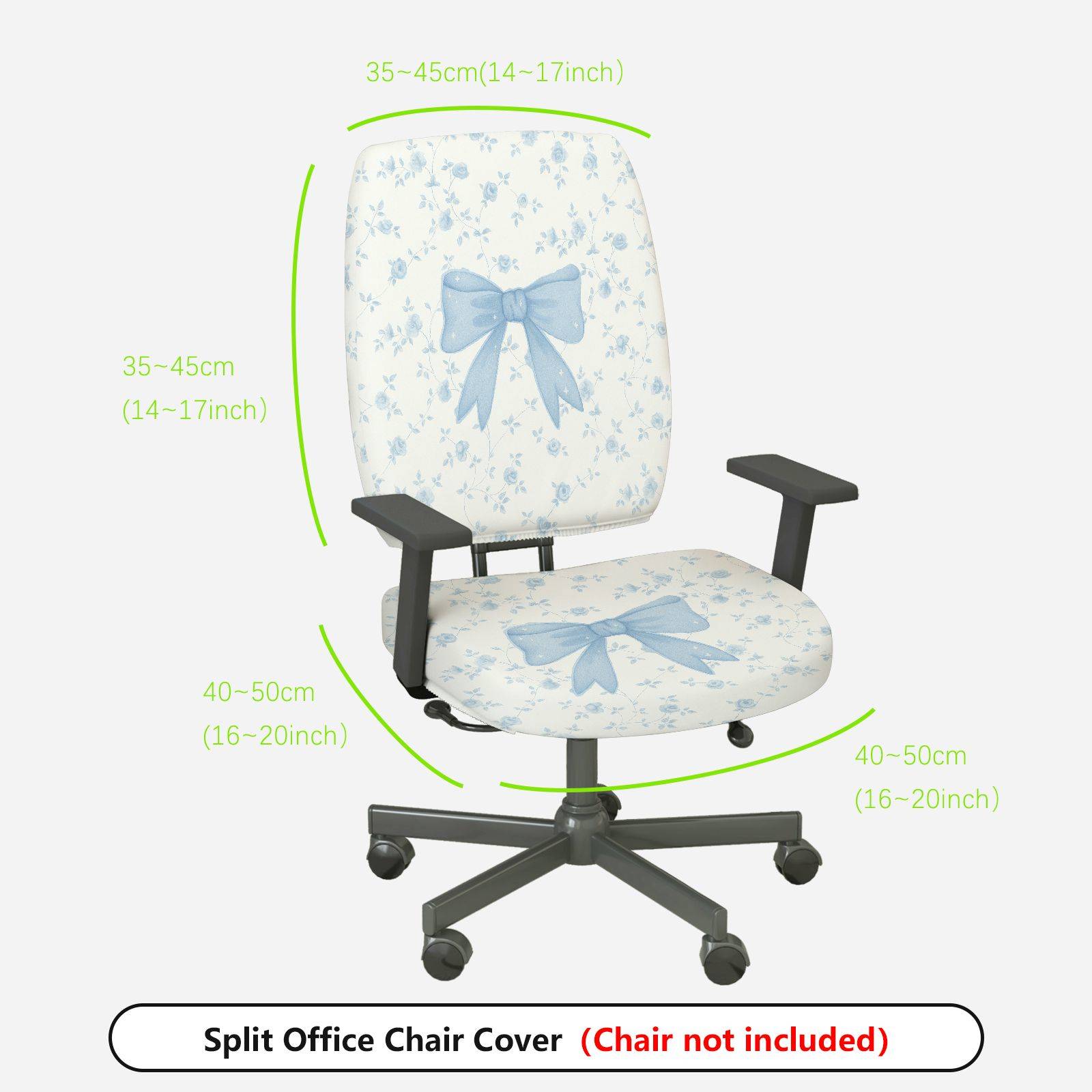2-Piece Floral Bowknot Pattern Blue White Cute  Computer Chair Cover Set, Seat and Backrest