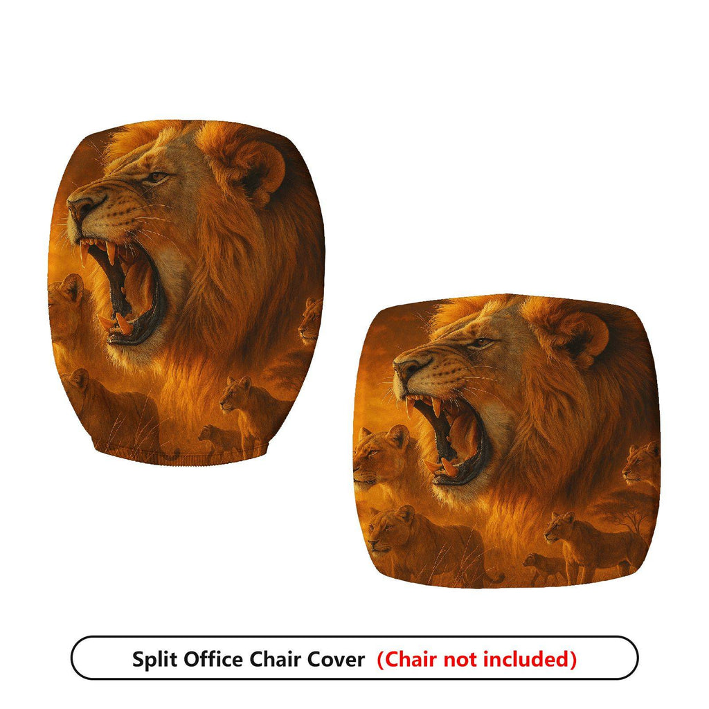 2-Piece Animal Lion Wildlife Nature Stylish  Computer Chair Cover Set, Seat and Backrest