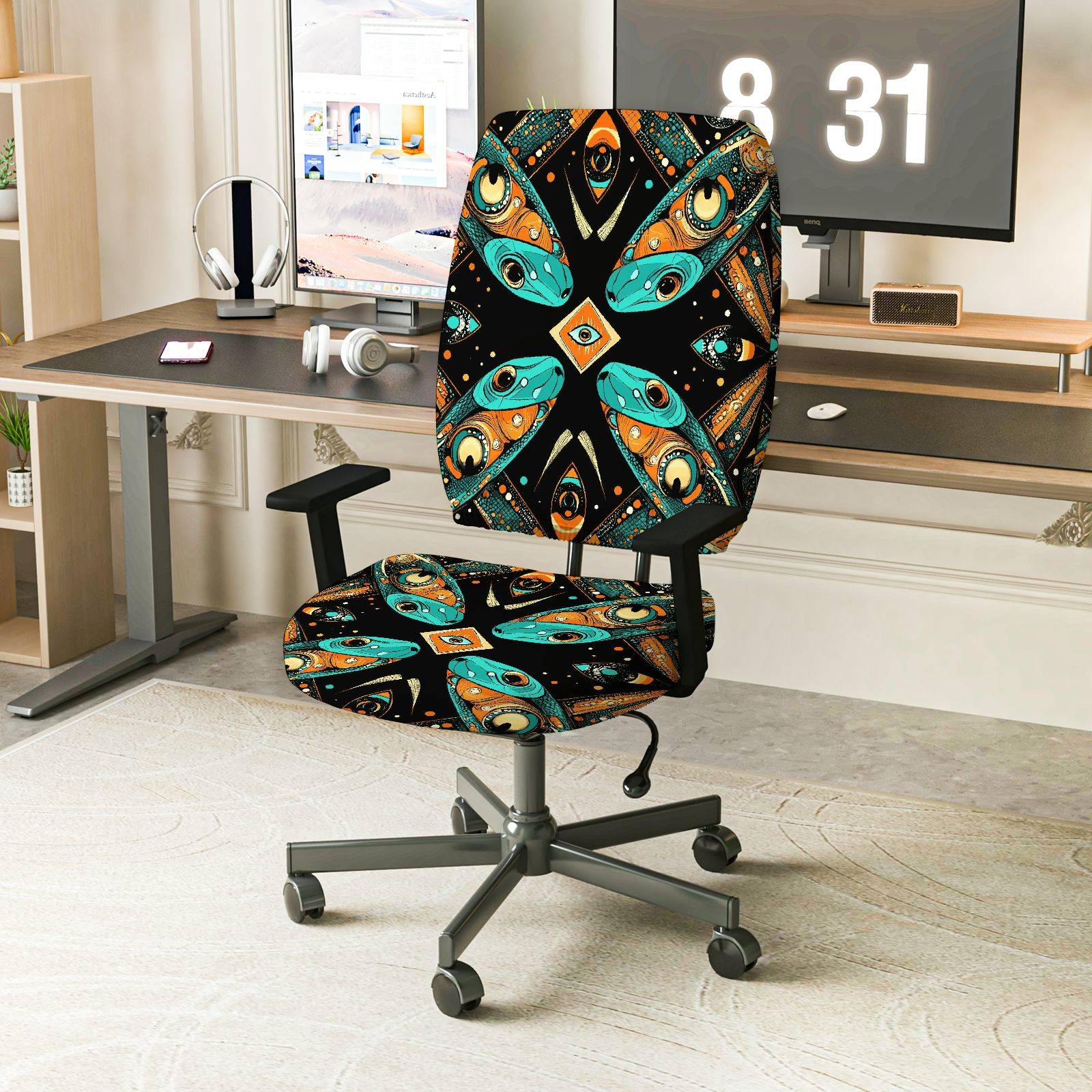 2-Piece Decorative Colorful Geometric Abstract Pattern  Computer Chair Cover Set, Seat and Backrest