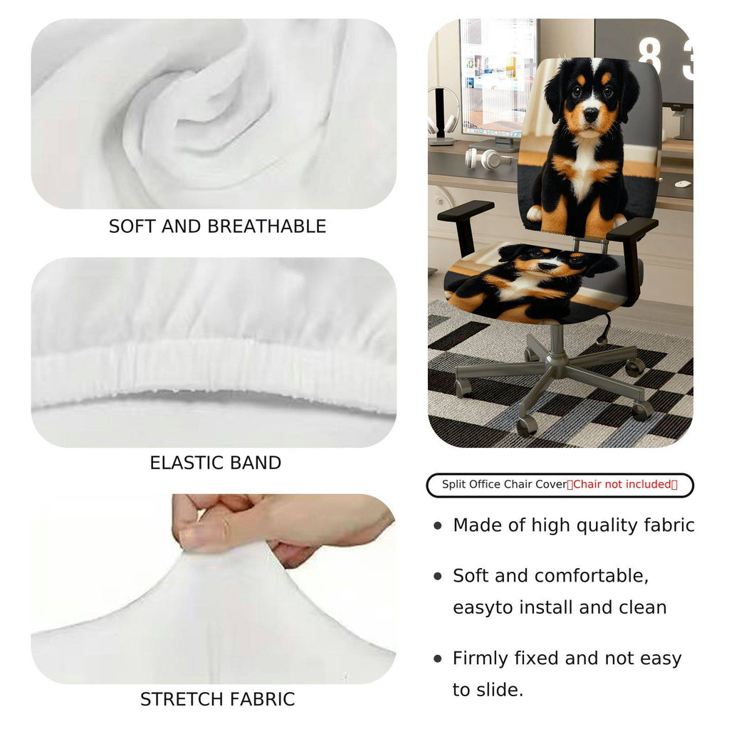 2-Piece Adorable Puppy Animal Design  Computer Chair Cover Set, Seat and Backrest