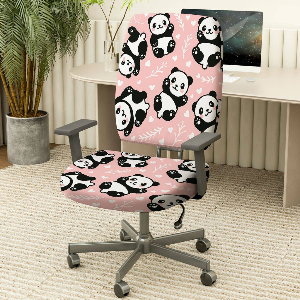 2-Piece Panda Cute Pink Animal Leaf  Computer Chair Cover Set, Seat and Backrest