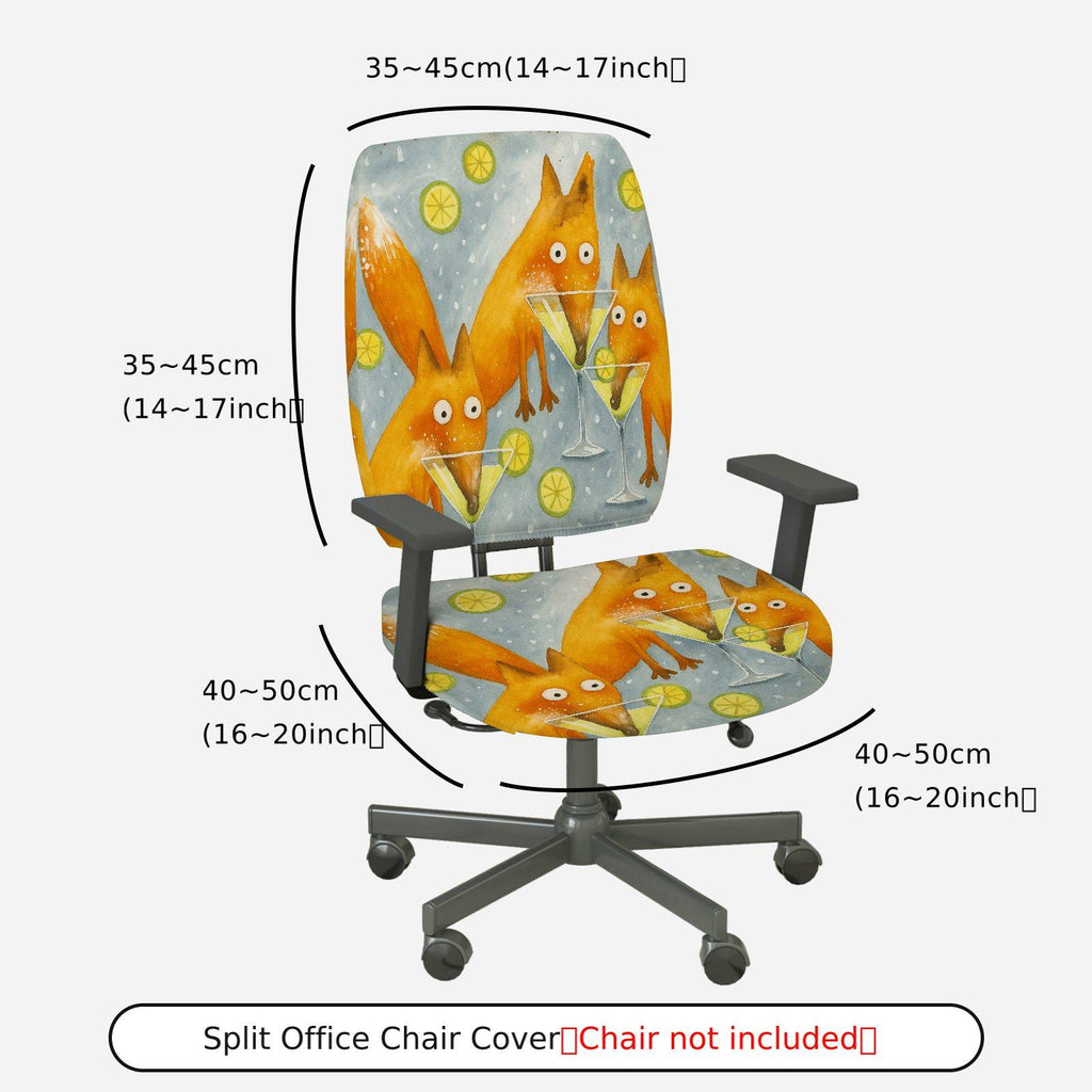 2-Piece Animal Fox Lemon Illustration  Computer Chair Cover Set, Seat and Backrest