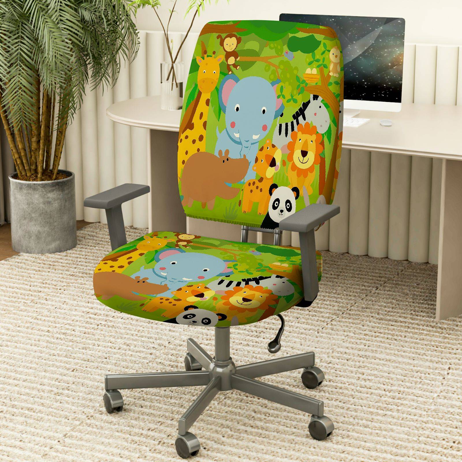 2-Piece Jungle Safari Animal Zoo  Computer Chair Cover Set, Seat and Backrest