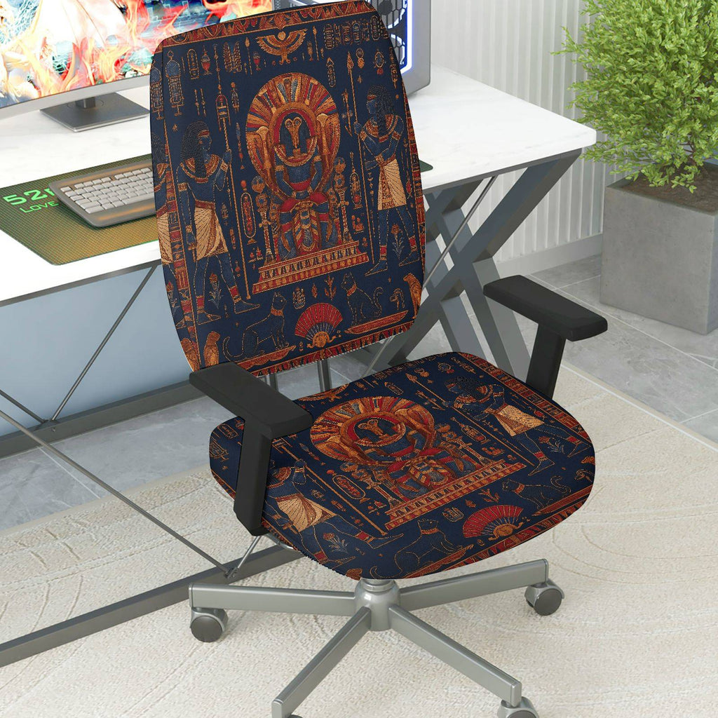 2-Piece Ancient Egyptian Pharaoh Hieroglyphs Decorative Art  Computer Chair Cover Set, Seat and Backrest