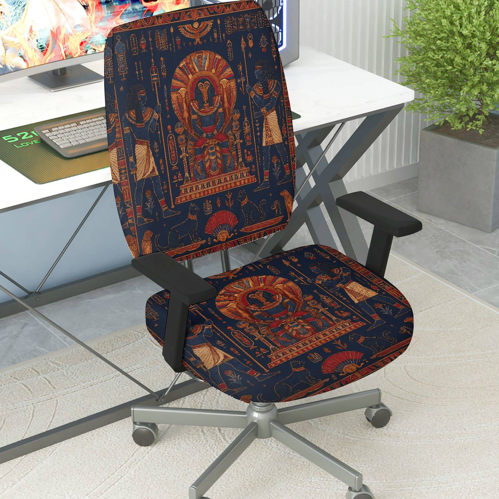 2-Piece Ancient Egyptian Pharaoh Hieroglyphs Decorative Art  Computer Chair Cover Set, Seat and Backrest